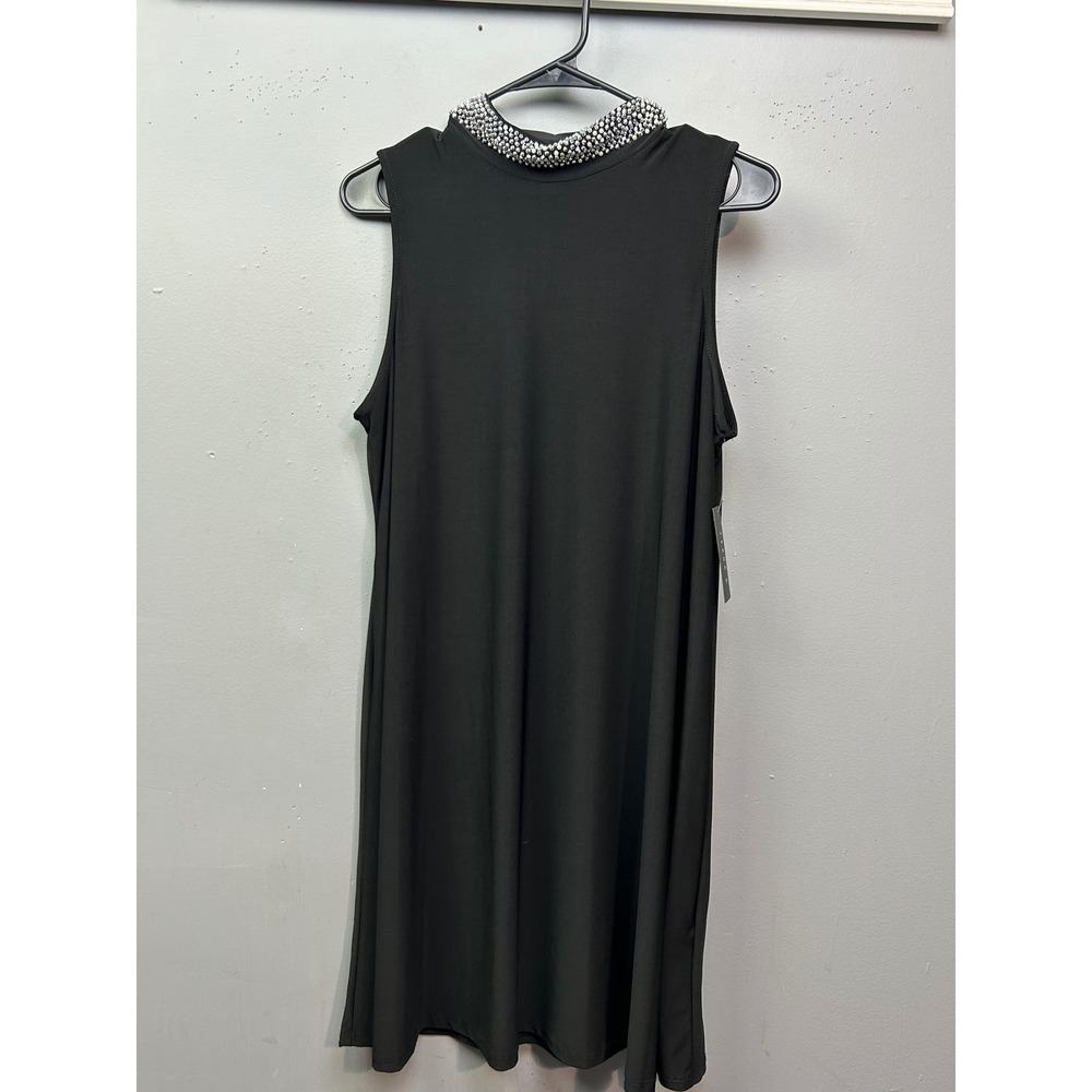 Tiana B Dress Womens Large Black Sleeveless Embellished Neck Beaded GNO LBD New